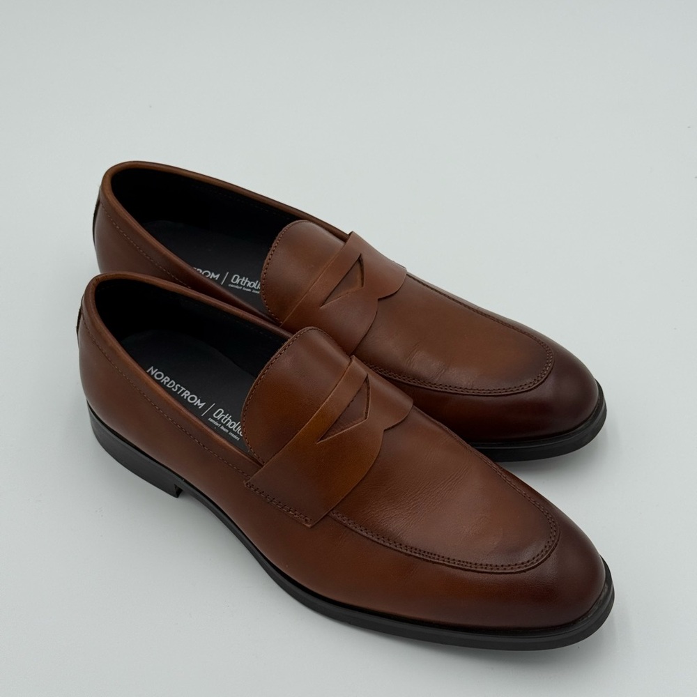 Nordstrom Brown Leather Slip-On Loafers with Moccasin Design